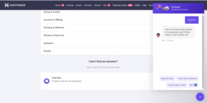 شات دعم Hostinger المباشر لمساعدة العملاء وحل المشاكل بسرعة