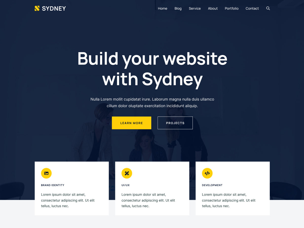 واجهة موقع شركات واحترافية لعرض الخدمات والأعمال باستخدام قالب Sydney المجاني واجهة موقع شركات واحترافية لعرض الخدمات والأعمال باستخدام قالب Sydney المجاني